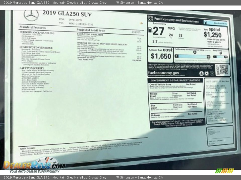 2019 Mercedes-Benz GLA 250 Mountain Grey Metallic / Crystal Grey Photo #11