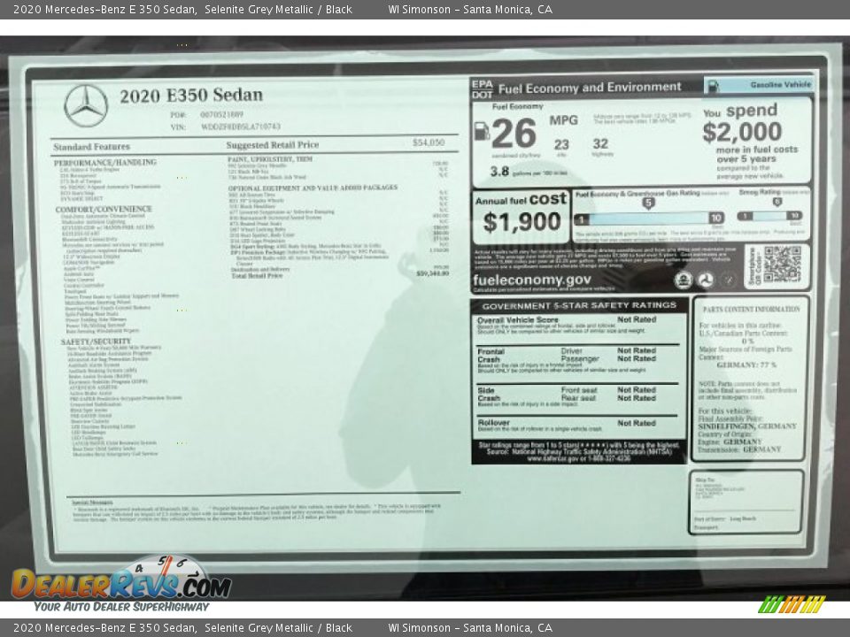 2020 Mercedes-Benz E 350 Sedan Selenite Grey Metallic / Black Photo #10