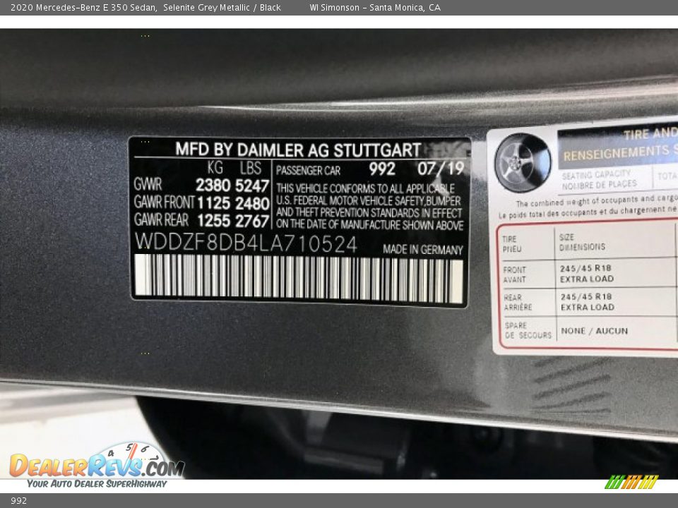 Mercedes-Benz Color Code 992 Selenite Grey Metallic