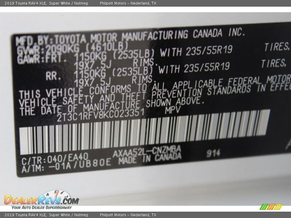 2019 Toyota RAV4 XLE Super White / Nutmeg Photo #26