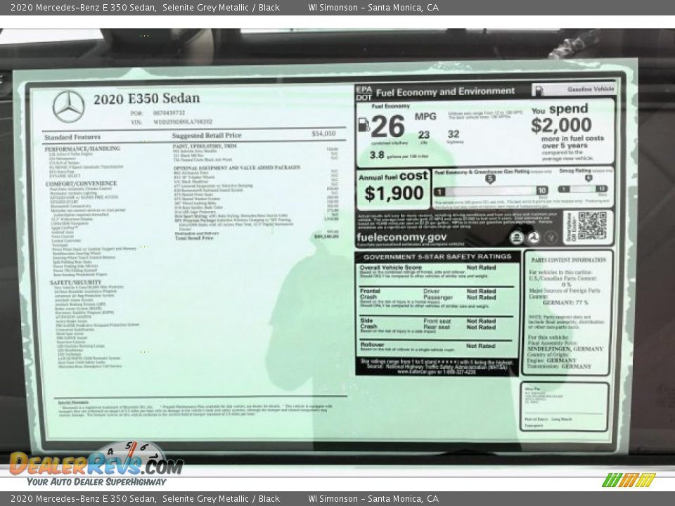 2020 Mercedes-Benz E 350 Sedan Window Sticker Photo #10