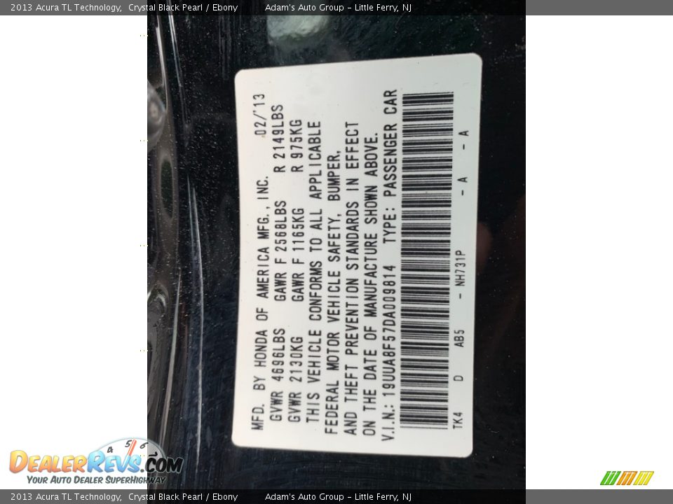 2013 Acura TL Technology Crystal Black Pearl / Ebony Photo #28
