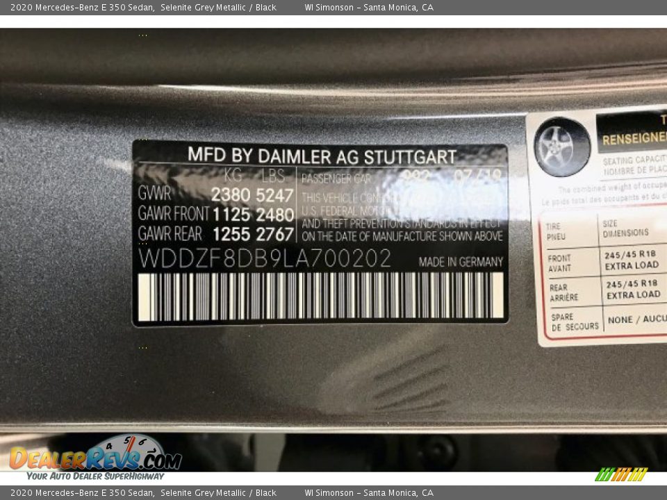 2020 Mercedes-Benz E 350 Sedan Selenite Grey Metallic / Black Photo #11