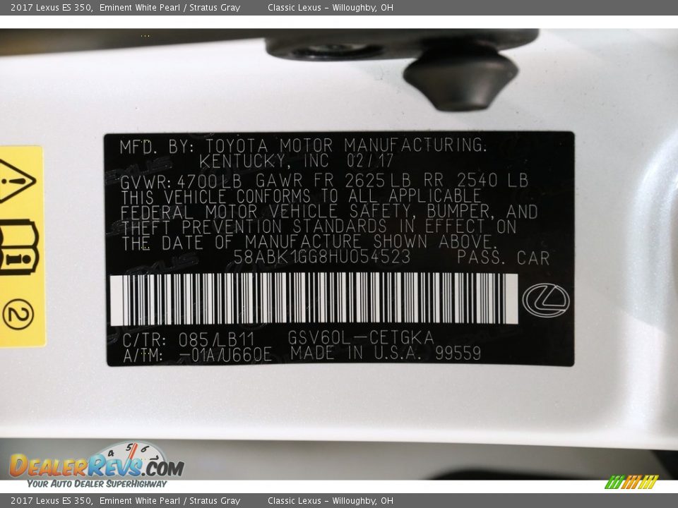 2017 Lexus ES 350 Eminent White Pearl / Stratus Gray Photo #18