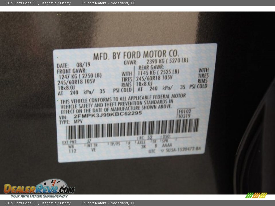 2019 Ford Edge SEL Magnetic / Ebony Photo #26