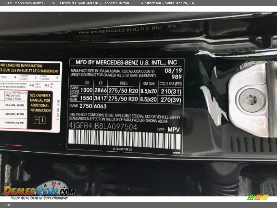 Mercedes-Benz Color Code 989 Emerald Green Metallic