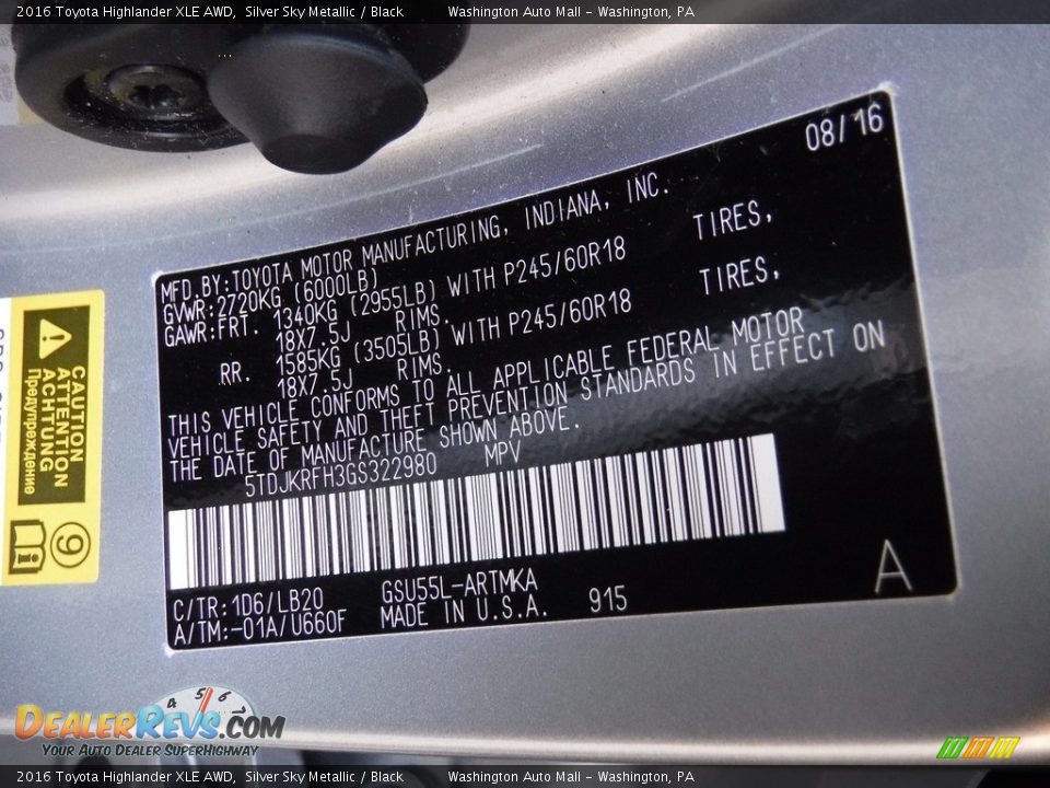 2016 Toyota Highlander XLE AWD Silver Sky Metallic / Black Photo #29