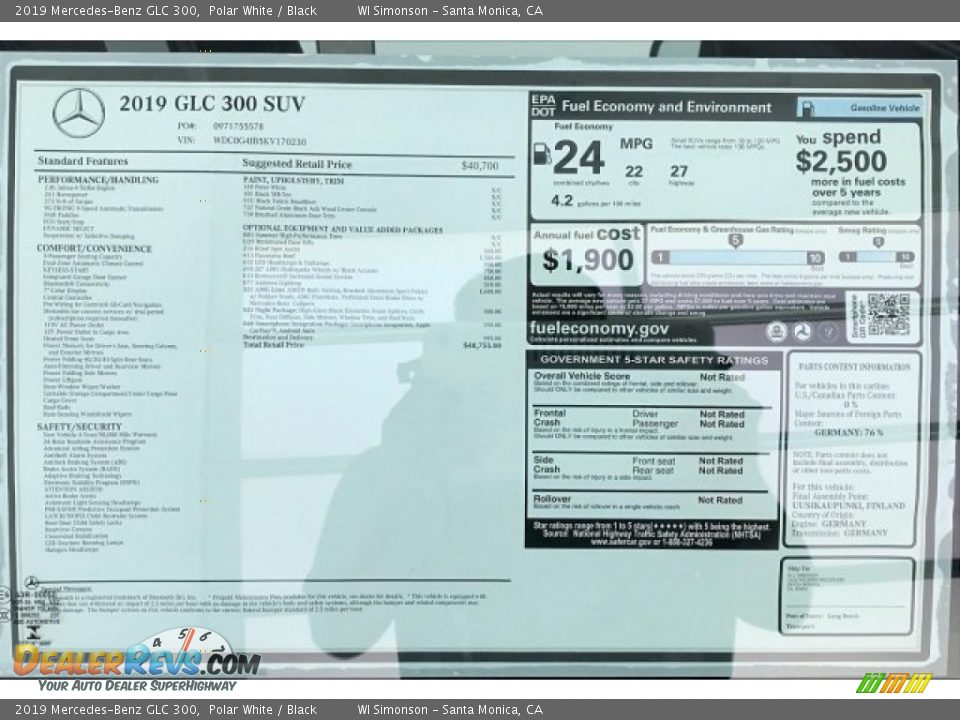 2019 Mercedes-Benz GLC 300 Polar White / Black Photo #10
