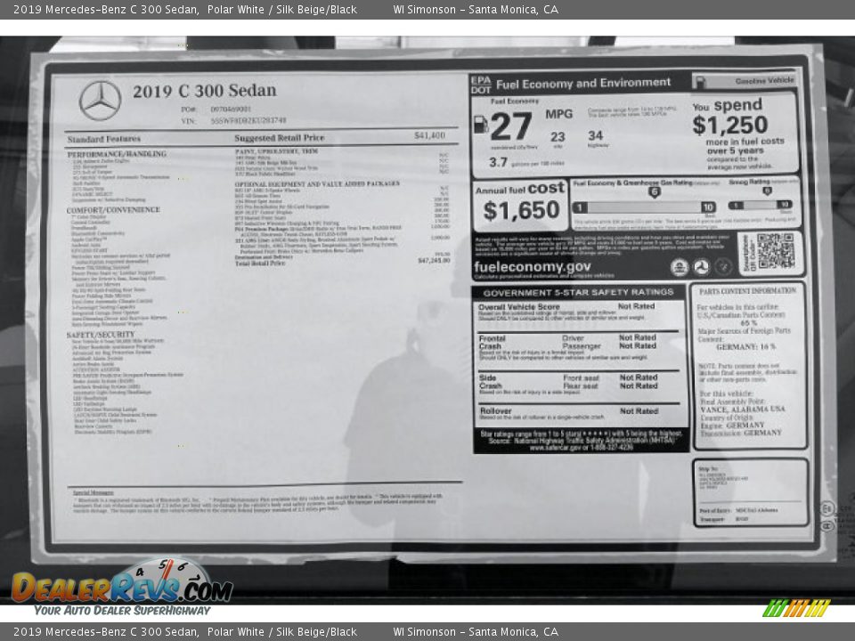 2019 Mercedes-Benz C 300 Sedan Polar White / Silk Beige/Black Photo #10