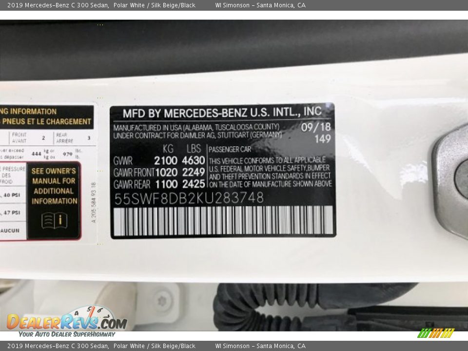 2019 Mercedes-Benz C 300 Sedan Polar White / Silk Beige/Black Photo #11