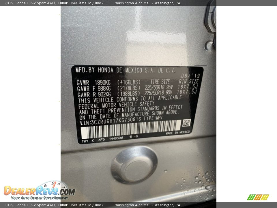 2019 Honda HR-V Sport AWD Lunar Silver Metallic / Black Photo #9
