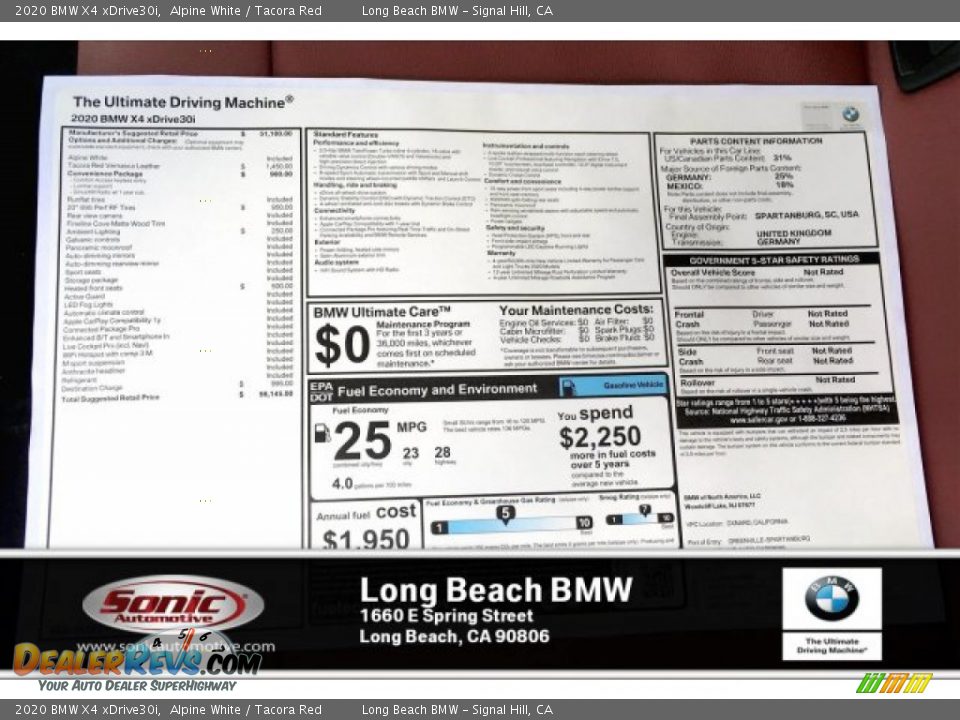 2020 BMW X4 xDrive30i Alpine White / Tacora Red Photo #10