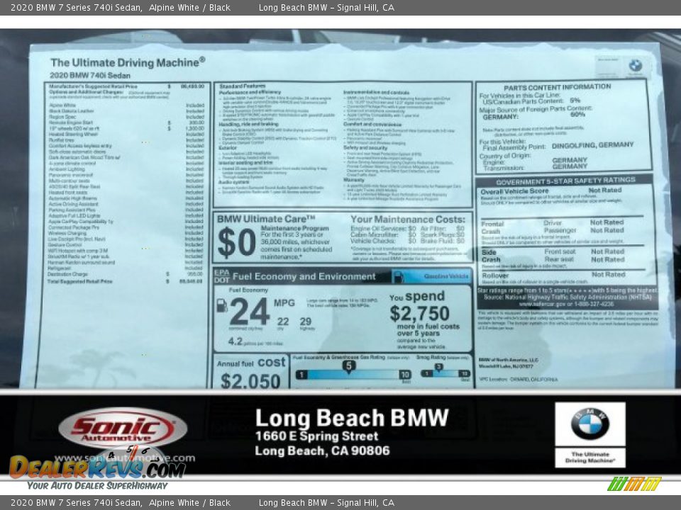 2020 BMW 7 Series 740i Sedan Alpine White / Black Photo #10