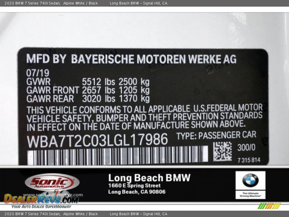 2020 BMW 7 Series 740i Sedan Alpine White / Black Photo #11