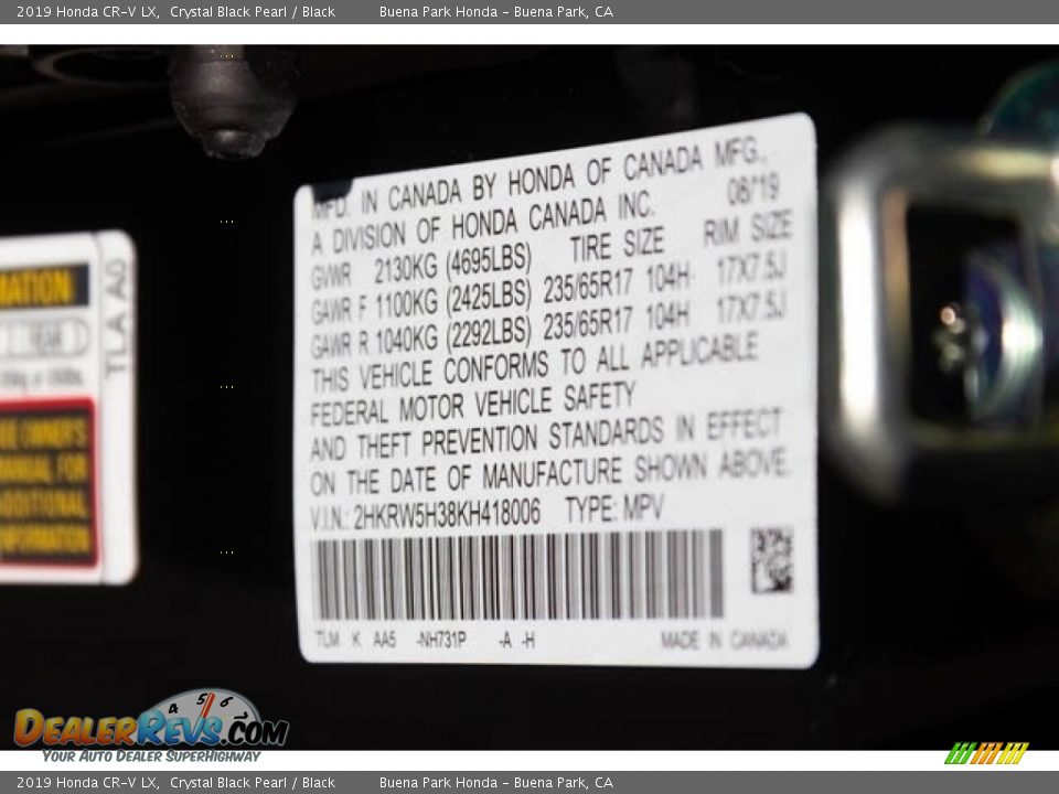 2019 Honda CR-V LX Crystal Black Pearl / Black Photo #27