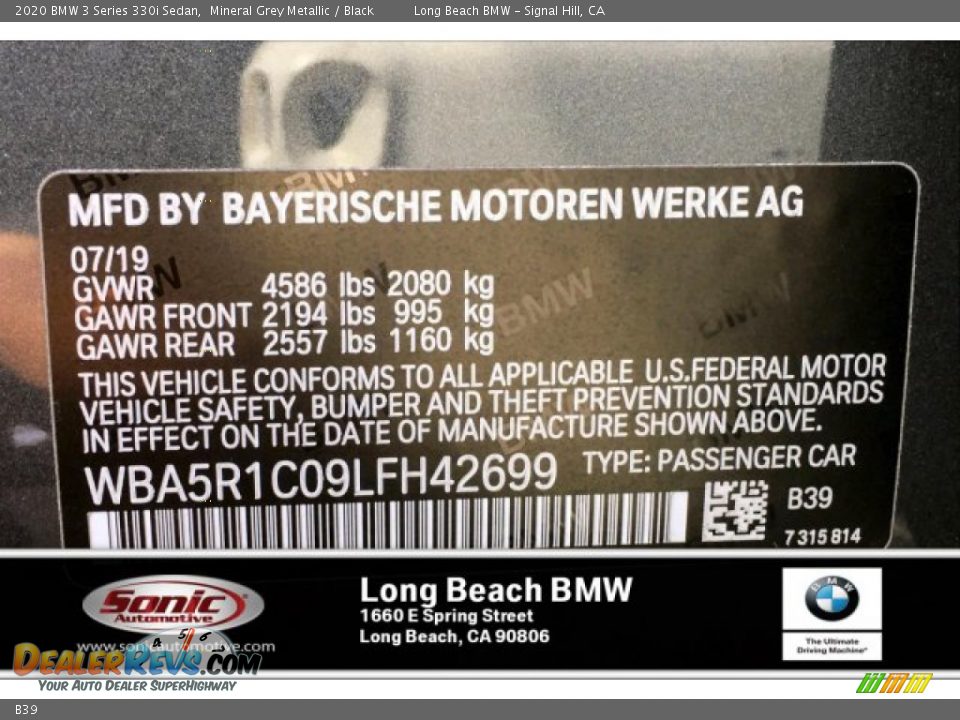 BMW Color Code B39 Mineral Grey Metallic