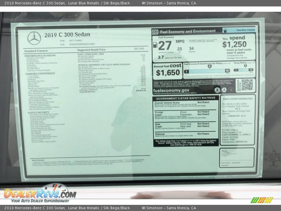2019 Mercedes-Benz C 300 Sedan Lunar Blue Metallic / Silk Beige/Black Photo #10