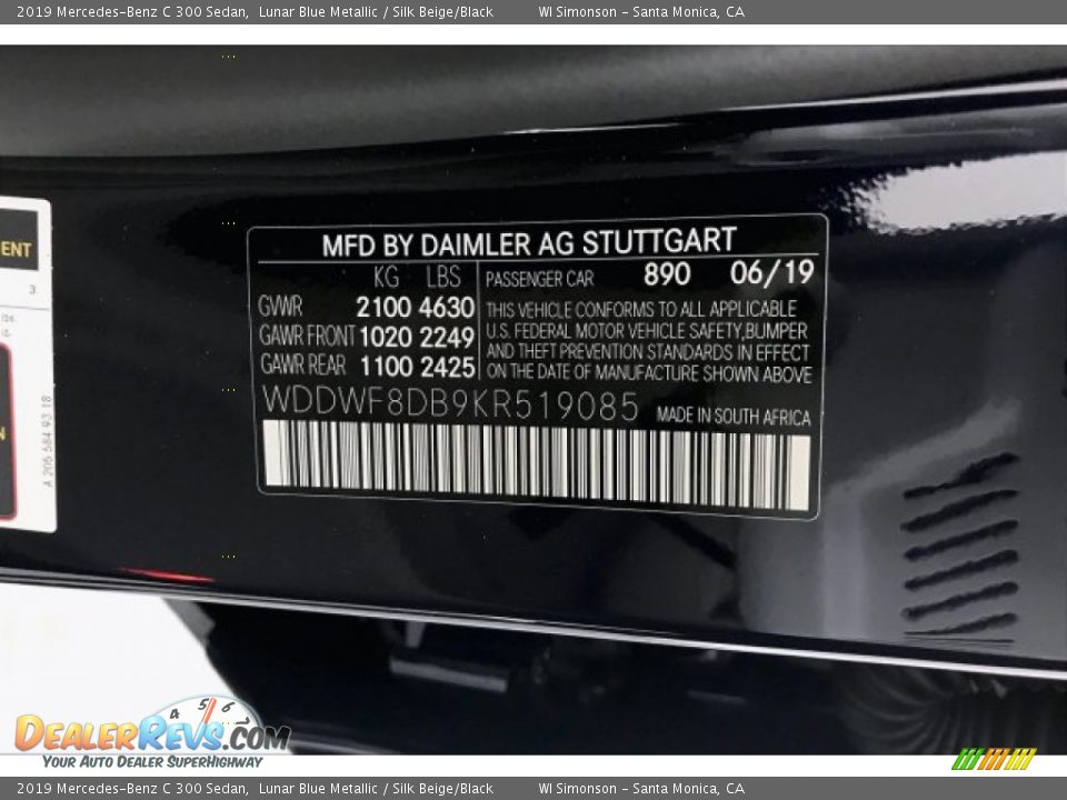 2019 Mercedes-Benz C 300 Sedan Lunar Blue Metallic / Silk Beige/Black Photo #11