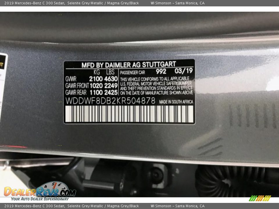 2019 Mercedes-Benz C 300 Sedan Selenite Grey Metallic / Magma Grey/Black Photo #11