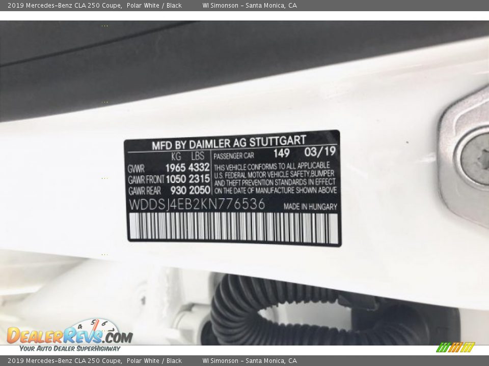 2019 Mercedes-Benz CLA 250 Coupe Polar White / Black Photo #11