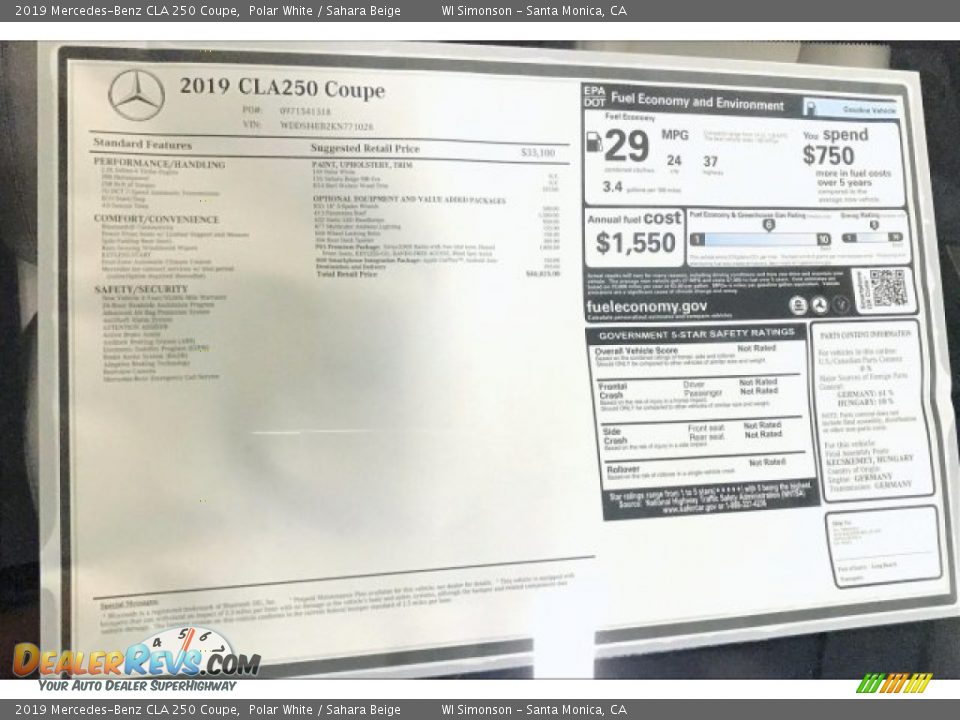 2019 Mercedes-Benz CLA 250 Coupe Polar White / Sahara Beige Photo #10