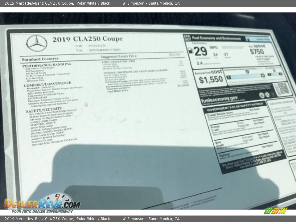 2019 Mercedes-Benz CLA 250 Coupe Polar White / Black Photo #10