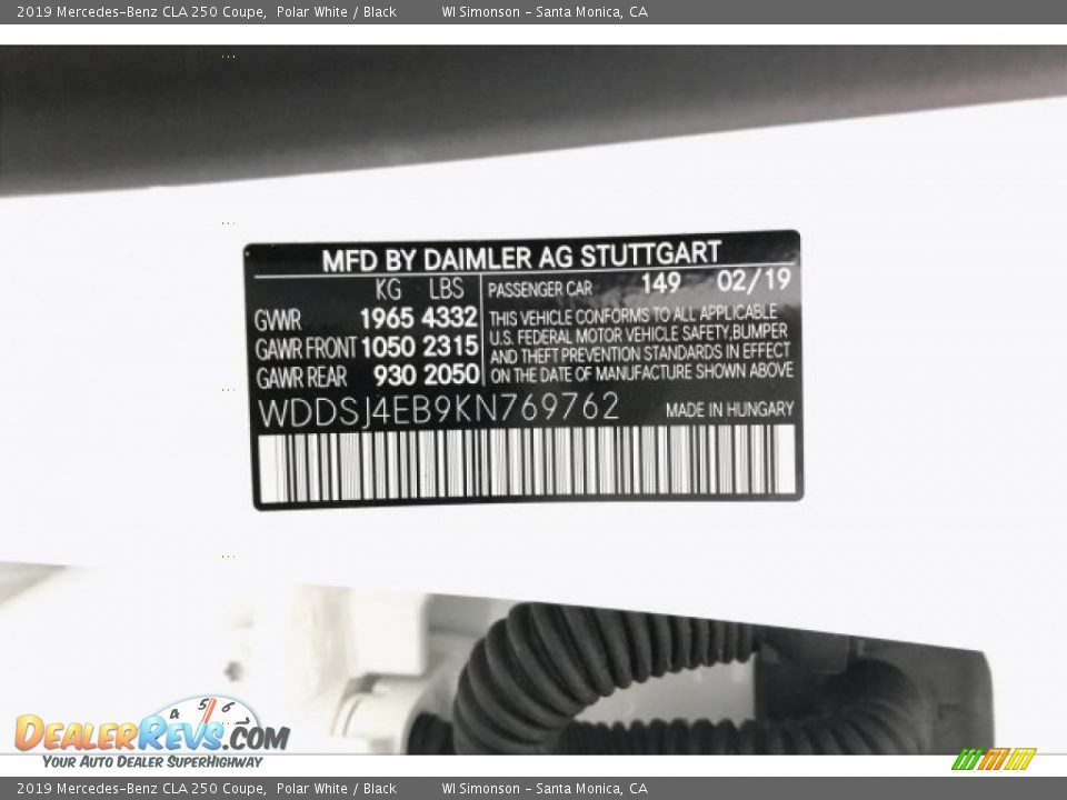 2019 Mercedes-Benz CLA 250 Coupe Polar White / Black Photo #11