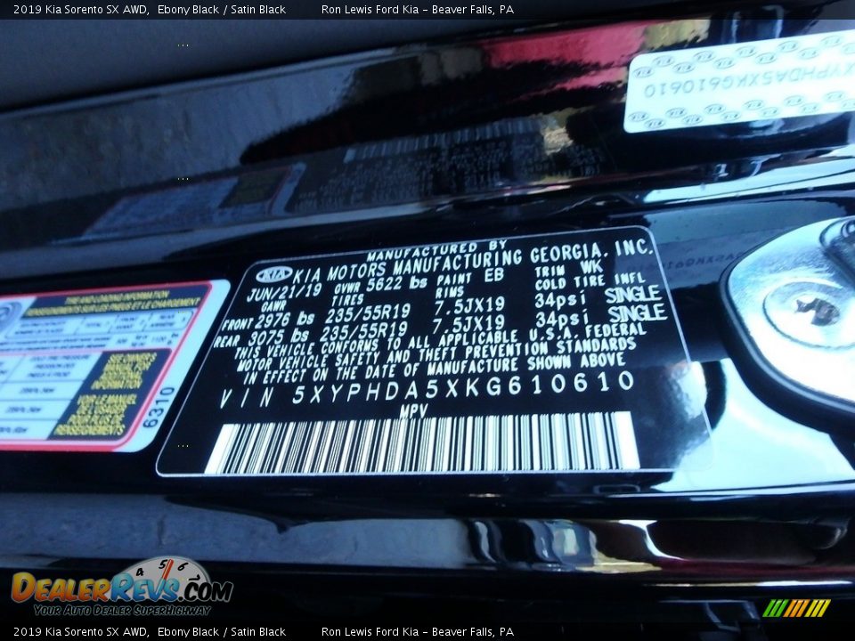 2019 Kia Sorento SX AWD Ebony Black / Satin Black Photo #11