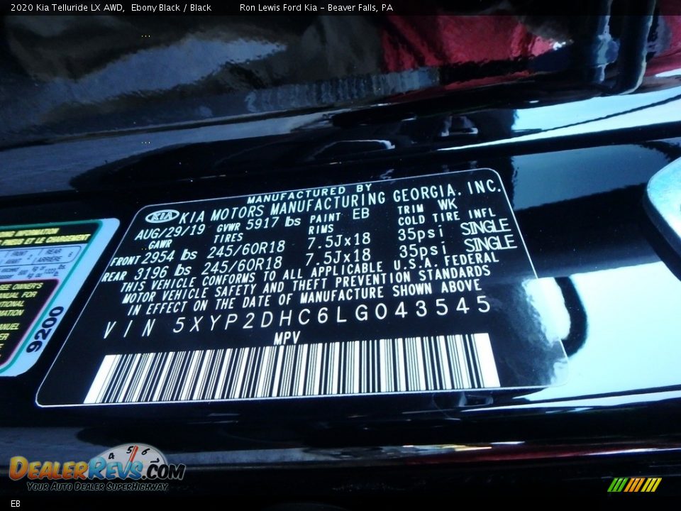 Kia Color Code EB Ebony Black