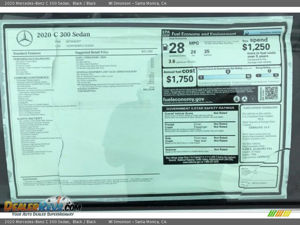 2020 Mercedes-Benz C 300 Sedan Window Sticker Photo #10