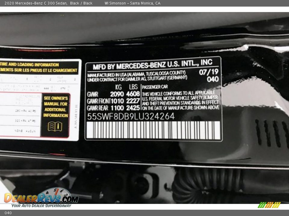 Mercedes-Benz Color Code 040 Black