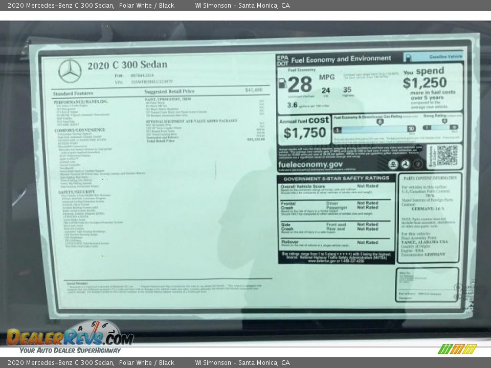 2020 Mercedes-Benz C 300 Sedan Window Sticker Photo #10