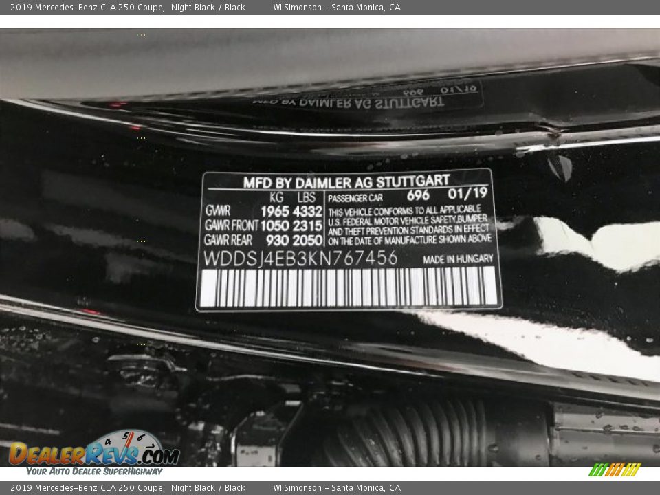 2019 Mercedes-Benz CLA 250 Coupe Night Black / Black Photo #11