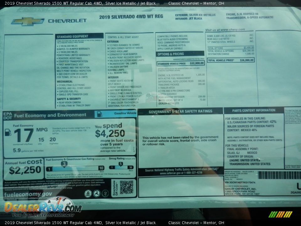 2019 Chevrolet Silverado 1500 WT Regular Cab 4WD Window Sticker Photo #7