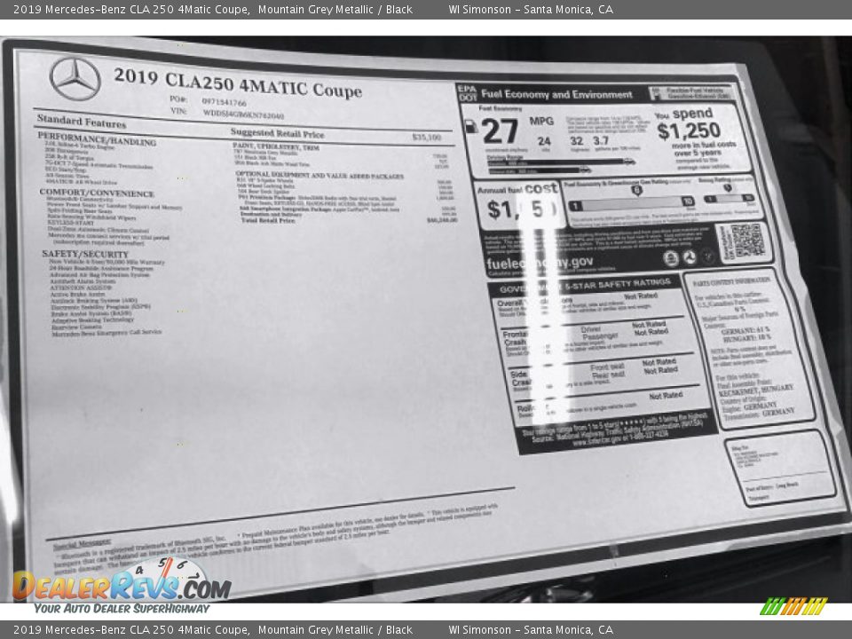2019 Mercedes-Benz CLA 250 4Matic Coupe Mountain Grey Metallic / Black Photo #10