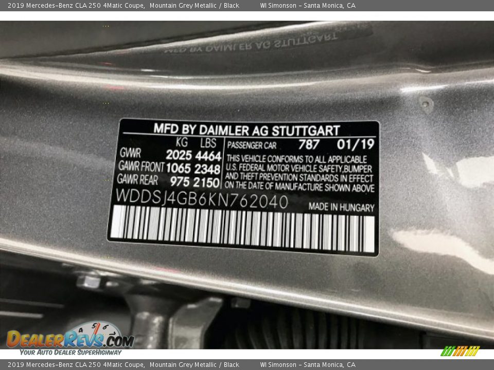 2019 Mercedes-Benz CLA 250 4Matic Coupe Mountain Grey Metallic / Black Photo #11