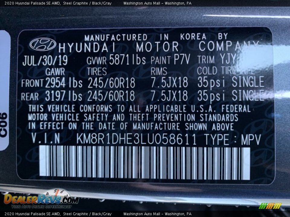 2020 Hyundai Palisade SE AWD Steel Graphite / Black/Gray Photo #10