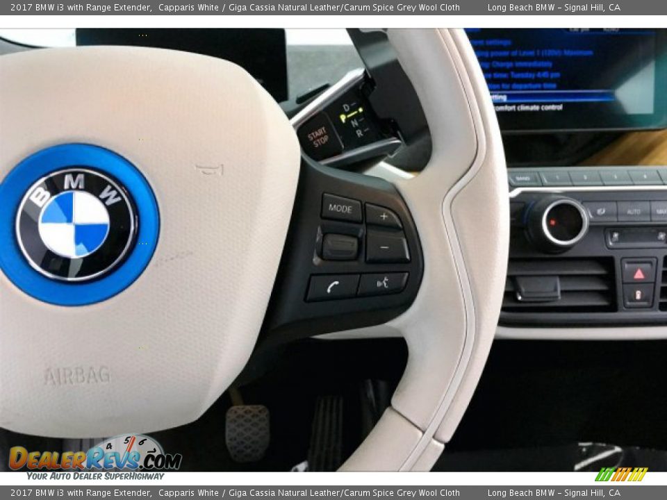 2017 BMW i3 with Range Extender Capparis White / Giga Cassia Natural Leather/Carum Spice Grey Wool Cloth Photo #15
