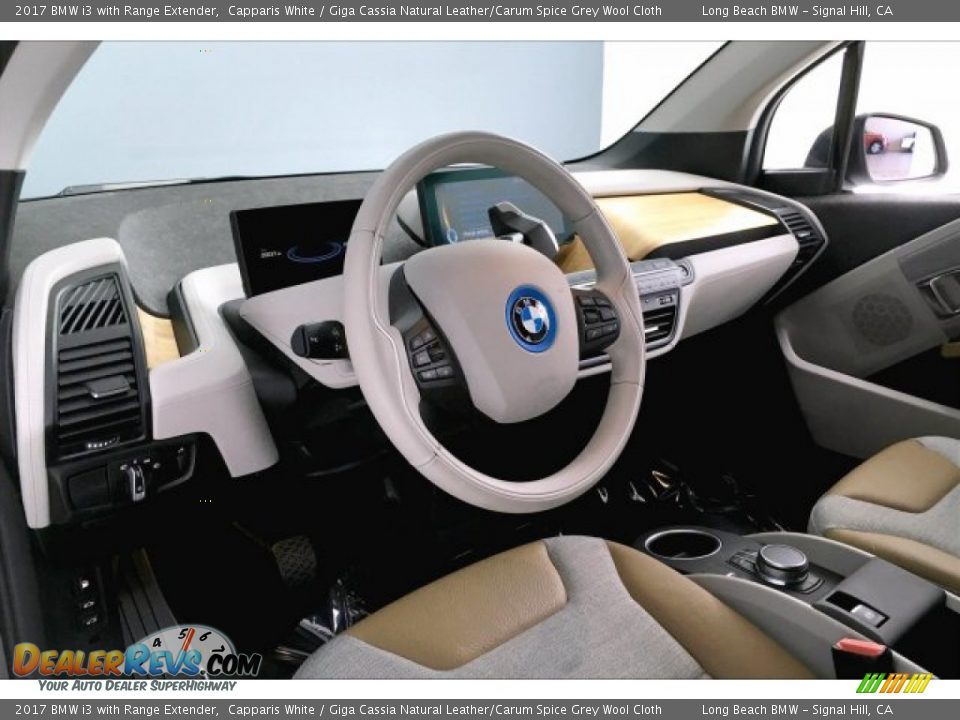 2017 BMW i3 with Range Extender Capparis White / Giga Cassia Natural Leather/Carum Spice Grey Wool Cloth Photo #17