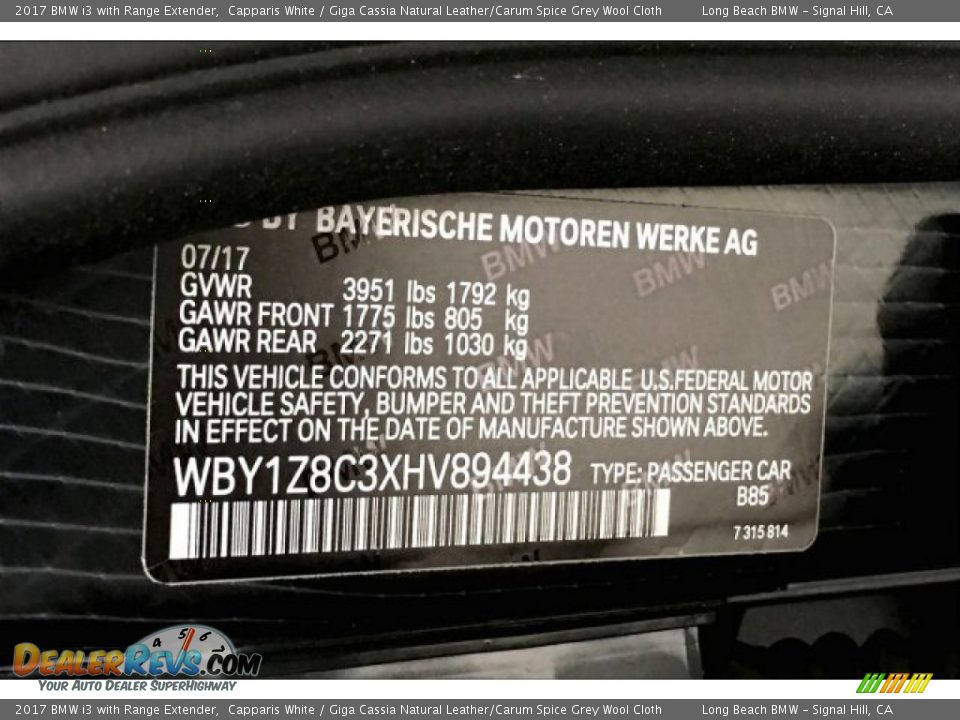 2017 BMW i3 with Range Extender Capparis White / Giga Cassia Natural Leather/Carum Spice Grey Wool Cloth Photo #19