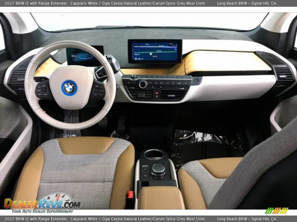 2017 BMW i3 with Range Extender Capparis White / Giga Cassia Natural Leather/Carum Spice Grey Wool Cloth Photo #20