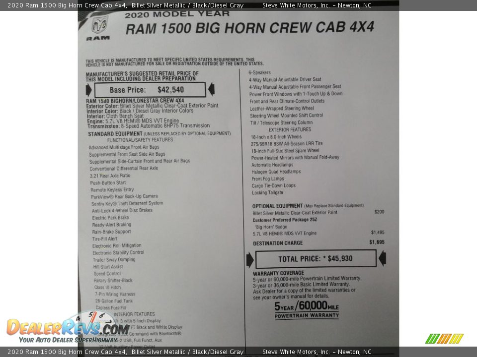 2020 Ram 1500 Big Horn Crew Cab 4x4 Billet Silver Metallic / Black/Diesel Gray Photo #29