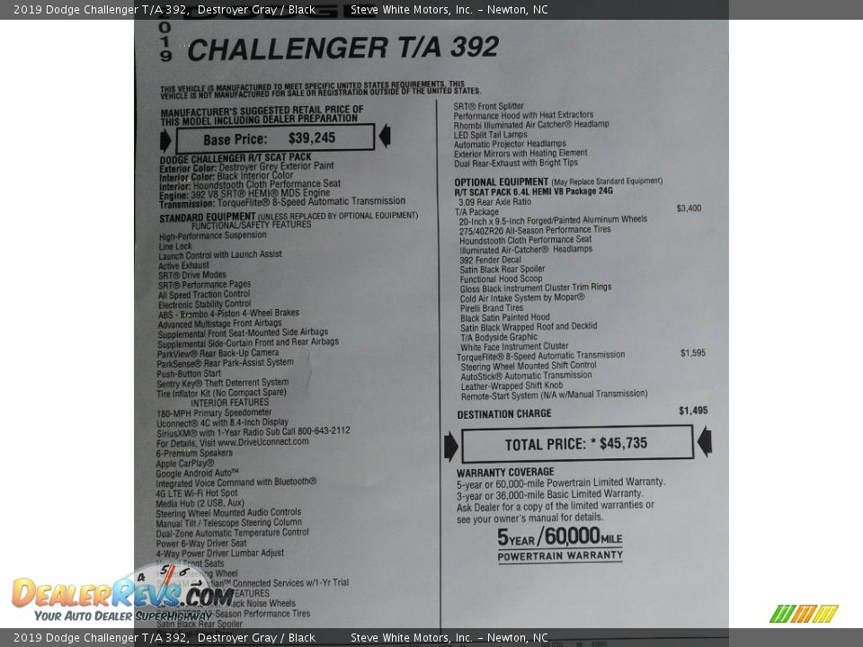 2019 Dodge Challenger T/A 392 Destroyer Gray / Black Photo #35