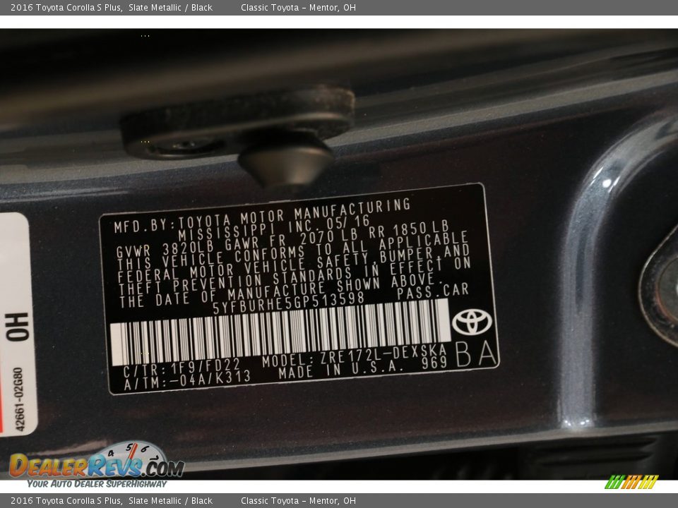 2016 Toyota Corolla S Plus Slate Metallic / Black Photo #16