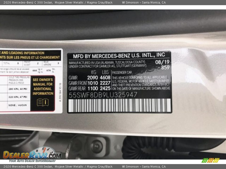 2020 Mercedes-Benz C 300 Sedan Mojave Silver Metallic / Magma Gray/Black Photo #11