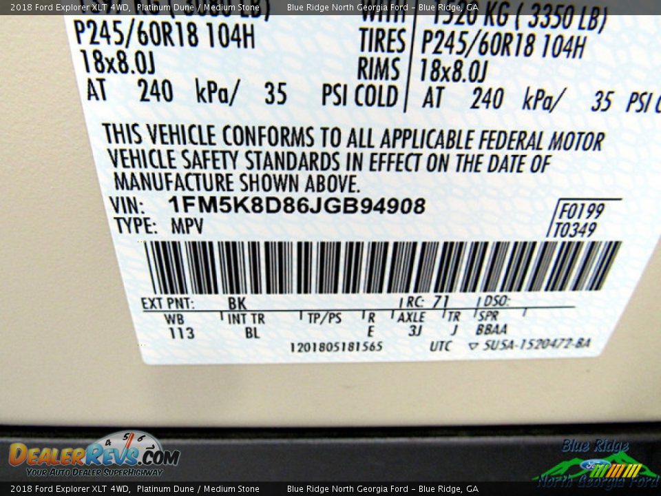 2018 Ford Explorer XLT 4WD Platinum Dune / Medium Stone Photo #28