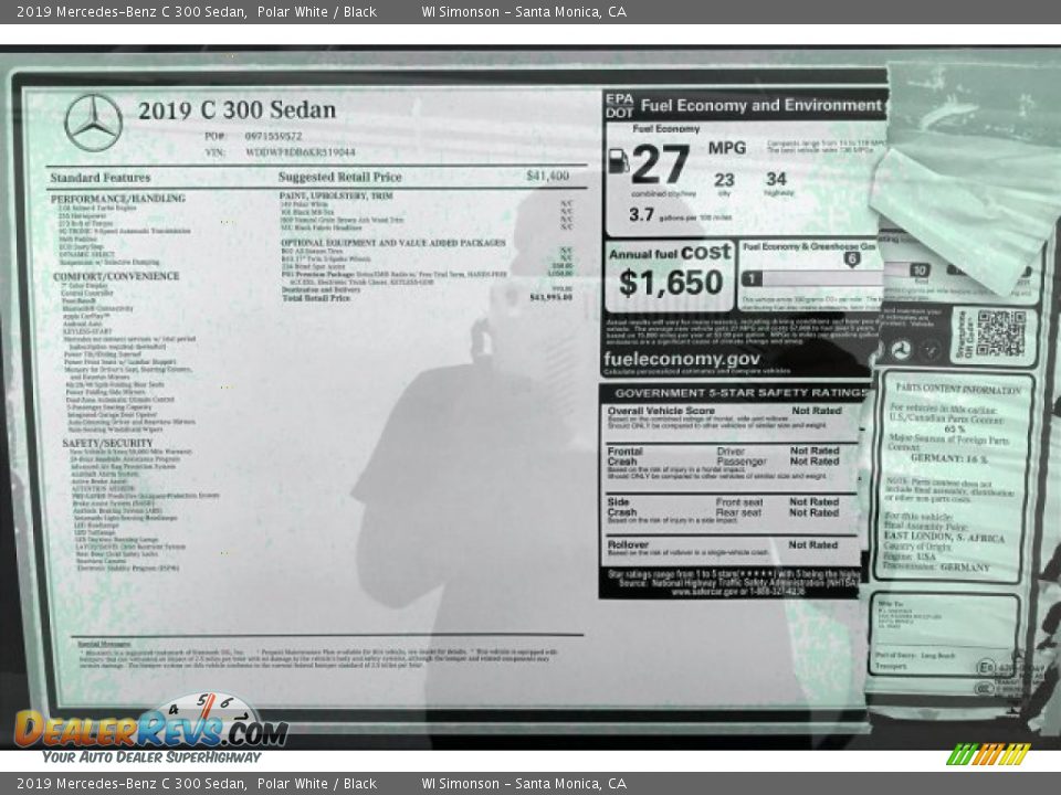 2019 Mercedes-Benz C 300 Sedan Polar White / Black Photo #10