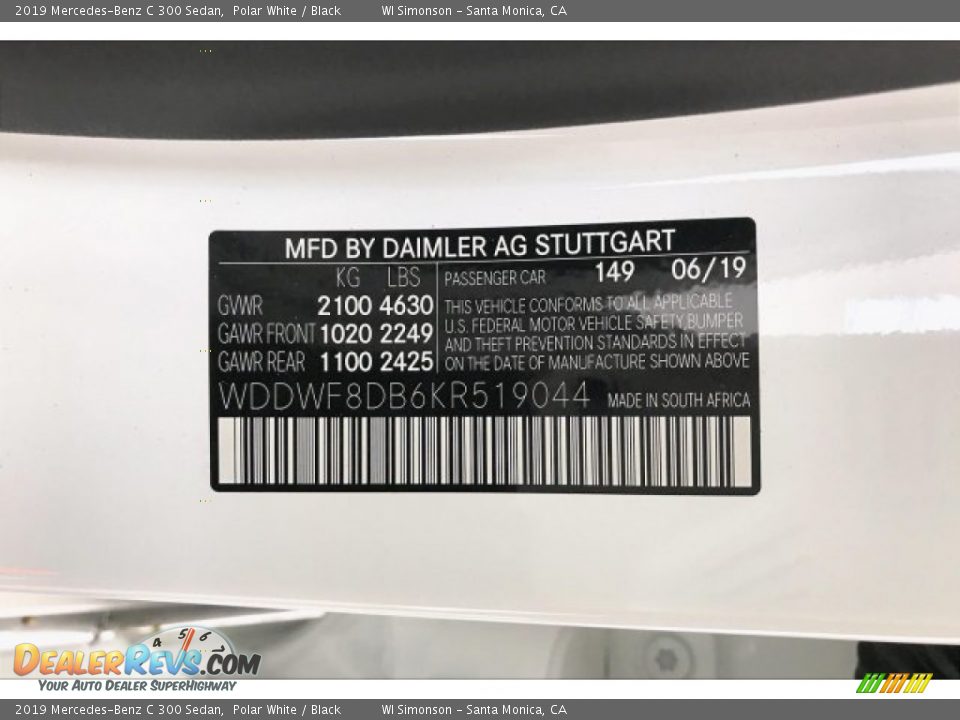 2019 Mercedes-Benz C 300 Sedan Polar White / Black Photo #11
