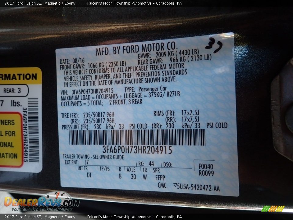 2017 Ford Fusion SE Magnetic / Ebony Photo #23