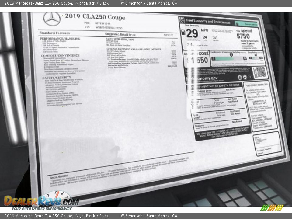 2019 Mercedes-Benz CLA 250 Coupe Night Black / Black Photo #10